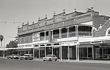 Queens Arms Hotel and Hunters Emporium building in Roma, Queensland 1975