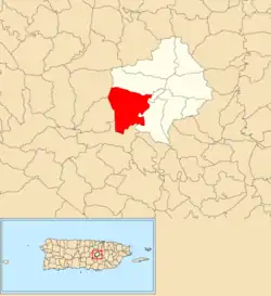 Location of Río Hondo within the municipality of Comerío shown in red