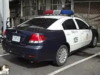 Rear view of the post-facelift Taiwanese market Galant Grunder serving as a police cruiser