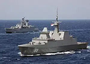 The Republic of Singapore Navy frigate RSS Formidable (68) with Héraklès radar visible above the bridge