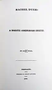 Black text on yellowed paper giving the title, author, and publication information for Rachel Dyer