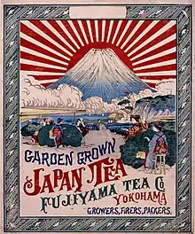 Wooden box label (Fujiyama Tea Co.) of Japanese green tea for export in the Meiji/Taisho period. Such a label was called orchid.