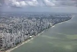 Aerial view of Boa Viagem beach and Avenida Boa Viagem alongside