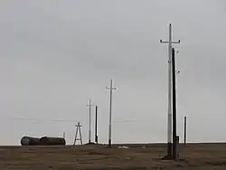 Replacing wooden power poles with modern fiberglass, Nukutsky District