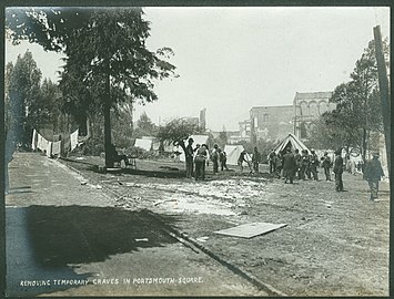 Temporary graves and tents in Portsmouth Square