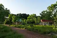 View of the Refectory (left) and the Garage (right) from the entrance