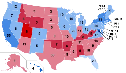 Results by state, shaded according to winning candidate's percentage of the vote