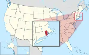 Map of the United States with Rhode Island highlighted