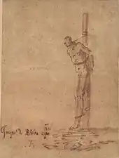 Man Bound to a Stake, 1940s, pen & wash, 21.6 x 16.3 cm. California Palace of the Legion of Honor