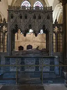 Massive granite and freestone monument, with a richly decorated canopy, commemorating Bishop Richard Durnford in Chichester Cathedral