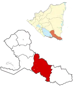 Location of the municipality of El Castillo within the Río San Juan Department, Nicaragua