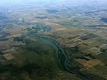 A shot of the River Murray from the air, taken on December 4 2022. It shows high river levels.