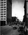 Looking east from Stevens. Old National Bank is on Riverside Ave. at the northeast corner of Stevens, at left in 1914.