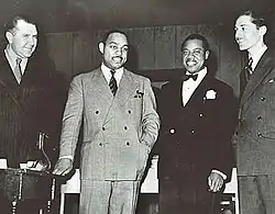 Robert Goffin with Benny Carter, Louis Armstrong and Leonard Feather in 1942