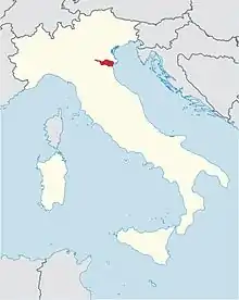 locator map for diocese of Ferrara in northeast Italy