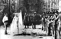 Mary Astor and Gilbert Roland starred in George Fitzmaurice's 1927 motion picture Rose of the Golden West, shot on location on the Mission grounds. The film's penultimate scene (shown here) is set amidst the ruins of "The Great Stone Church."