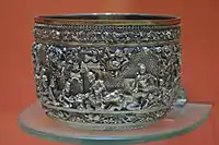 Round Bowl Depicting the Vessantara Jataka - Silver Alloy - 18th-19th Century CE - Myanmar.