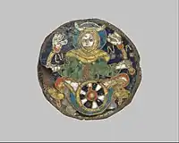 Abstracted Luna and chariot,  Carolingian cloisonné roundel (AD 860–890)