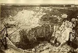 sepia photograph of large quarry