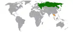 Map indicating locations of Russia and Thailand