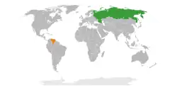 Map indicating locations of Russia and Venezuela