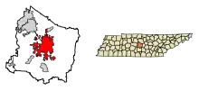 Location of Murfreesboro in Rutherford County, Tennessee.