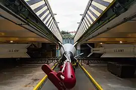 Missiles in underground storage with elevator doors open