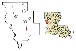 Location of Florien in Sabine Parish, Louisiana.