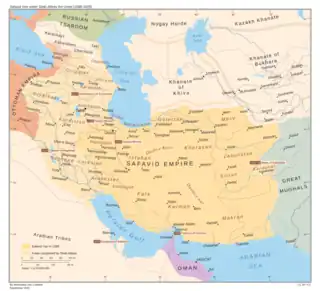 The Safavid Empire at its greatest extent, during the reign of Abbas the Great (r. 1588–1629)