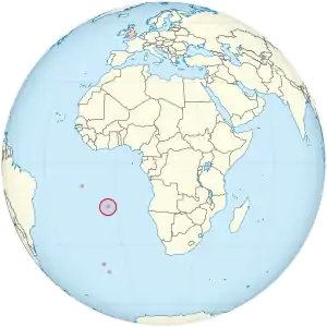 Location of Saint Helena in the southern Atlantic Ocean