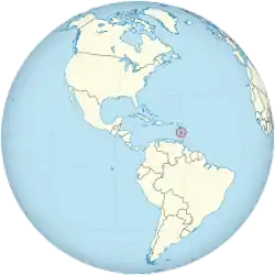 Saint Lucia on the globe (Americas centered)