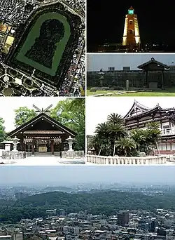 From top left: Daisen Kofun, Old Sakai Lighthouse, Ruins of Rikyu's house, Ōtori taisha, Myōkoku-ji, Skyline with Daisen kofun in the center