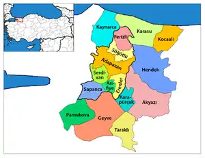 Map showing Taraklı District in Sakarya Province