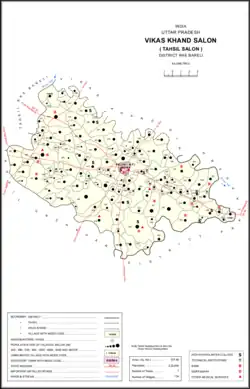 Map showing Gaddipur (#455) in Salon CD block