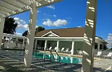 A salt water chlorinated pool at The Villages, Florida.