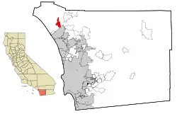 Location in San Diego County and the state of California