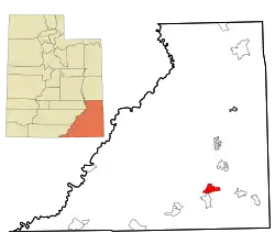 Location in San Juan County and the state of Utah.