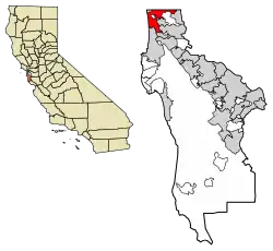 Location of Daly City in San Mateo County, California