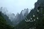 Rock pinnacles in the fog.