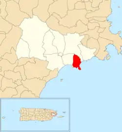 Location of Santiago y Lima within the municipality of Naguabo shown in red