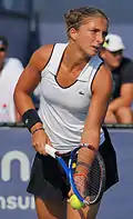 Sara Errani prepares to serve at the 2010 US Open.