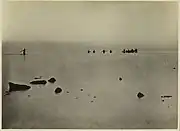 Bathers wading out to the wreckage of Watson's Biplane, off Point Cook, March 1917.