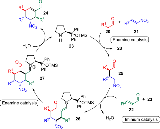 Scheme 5. Proposed catalytic cycle for the asymmetric triple organocatalytic cascade