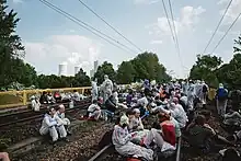 Blocking railway lines leading to the coal mine