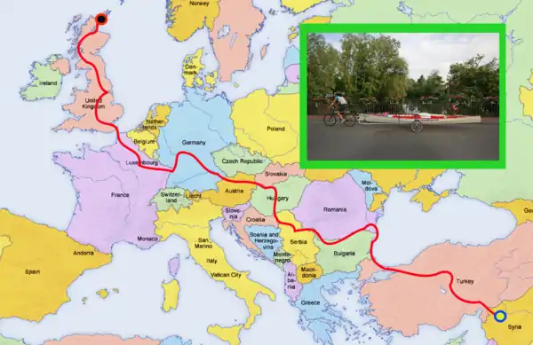 Julie and Colin's route from Scotland to Syria via rowboat and bicycle