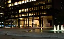 Glass walls and illuminated ceilings in the Seagram Building in New York, 1958 by Ludwig Mies van der Rohe, Philip Johnson, and Ely Jacques Kahn; lighting design Richard Kelly