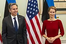 Secretary Blinken with Estonian Prime Minister Kaja Kallas in Tallin, Estonia, March 2022