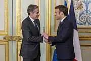 Secretary Blinken with French President Emmanuel Macron in Paris, France, March 2022