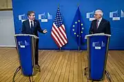 Secretary Blinken with European Union High Representative for Foreign Affairs and Security Policy and Vice President of the European Commission Josep Borrell in Brussels, Belgium, March 2021.