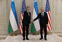 Secretary Blinken with Uzbek President Shavkat Mirziyoyev in Tashkent, Uzbekistan, March 2023